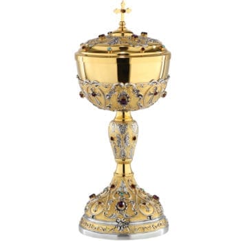 Pisside "Koinonia" Maranatha Lab baroque style in two-tone brass chiseled with stones set