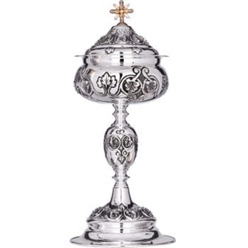 Pisside in argento "Sant'Elena" in stile barocco finemente cesellata a mano con motivi a foglie di vite
