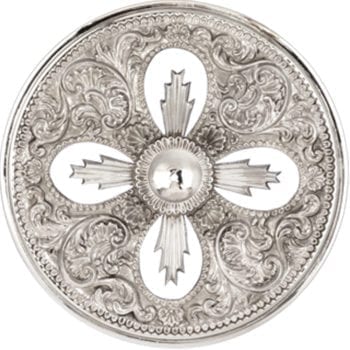 Aureola "Cachemire" in argento interamente cesellata a mano a motivi naturaliformi e motivo cruciforme