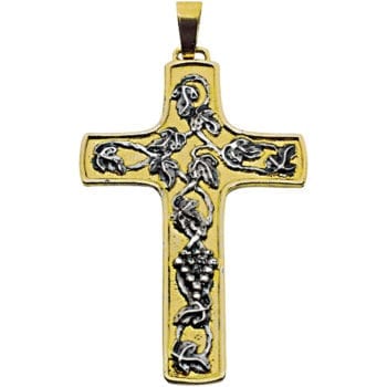 Maranatha Lab Bib Cross in two-tone brass decorated with motifs in bunches of grapes and tralci