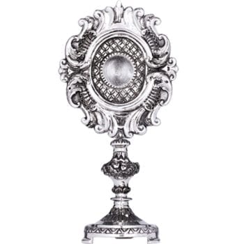 Reliquiario gotico in argento finemente cesellato a mano con testine angeliche all'impugnatura