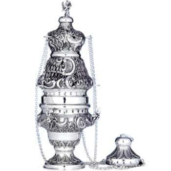 Turibolo in argento "Marche" finemente cesellato a mano con incisioni ogivali, trafori e torniture