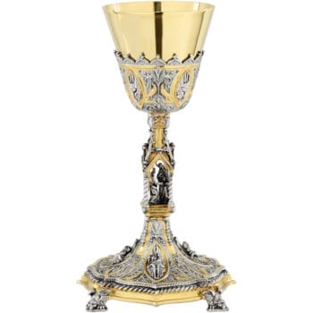 Goblet "Annunziata" Maranatha Lab gothic style in two-tone brass with temple with the Annunciation