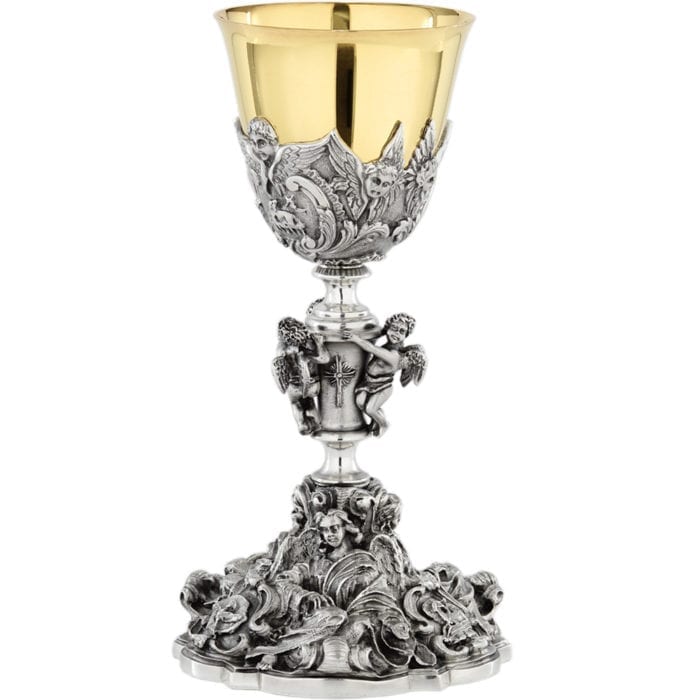 Maranatha Lab "Choir-Angels" chalice in finely decorated two-tone fusion at the base, handle and cup
