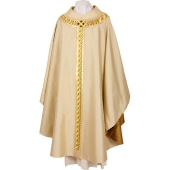 Solemn "Jacopo" casula in pure silk with a classic cut with lurex silk stolon embroidered in gold