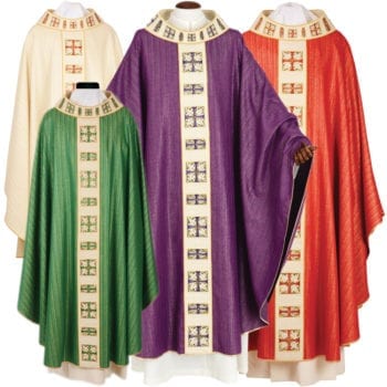 Maranatha Lab "Jerusalem" chasuble in viscose wool with a classic cut with gold-embroidered lurex silk stole.