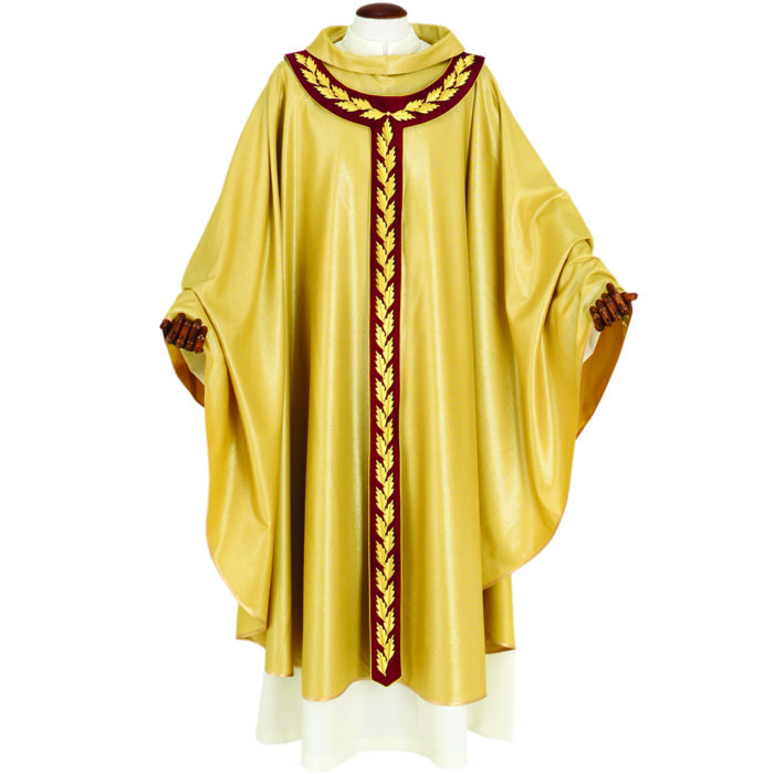 Classic-cut "Cana" Maranatha Lab chasuble made of wool fabric with pallium embroidered with olive motif