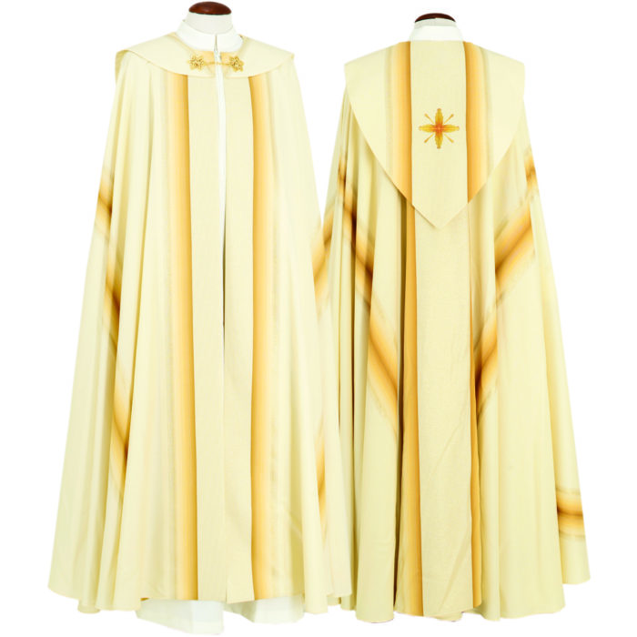 Cope "Galilea" Maranatha Lab in mixed silk fabric decorated with direct embroidery of a cruciform symbol in gold