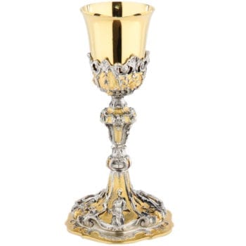 Goblet "Gospels" Maranatha Lab chalice in Baroque style entirely made of hand-chiseled silver