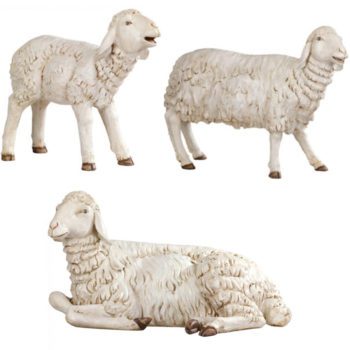 Pecore per Natività Fontanini set di tre statue in resina dipinte ad effetto legno