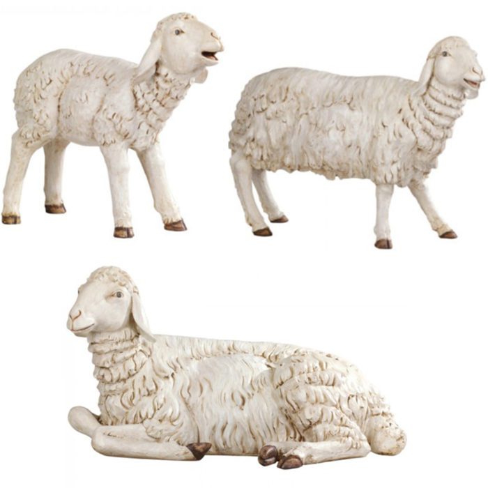 Sheep for Nativity Fontanini set of three resin statues painted with wood effect