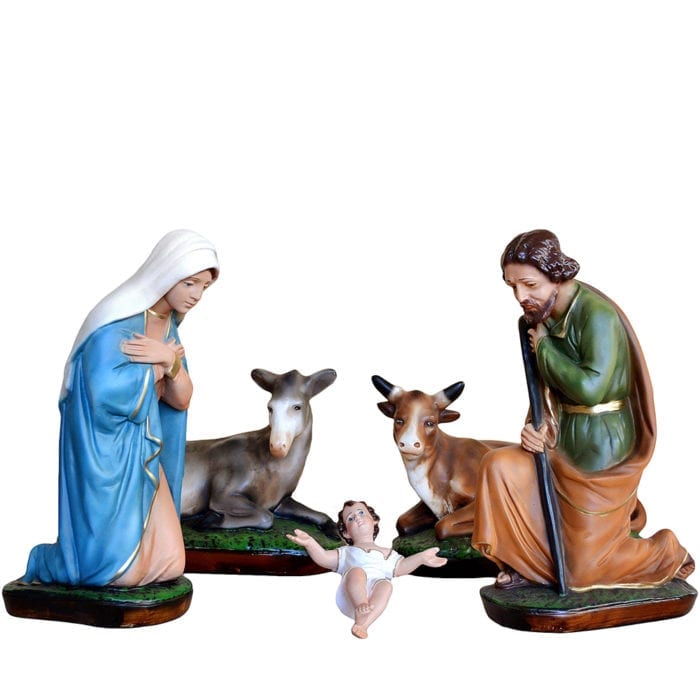 Natività in resina cm 34 dipinta a mano composta da cinque statuette