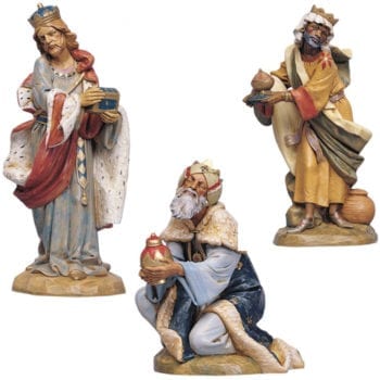 Re Magi Fontanini cm 30 set di statue per Natività in resina dipinta a mano ad effetto legno