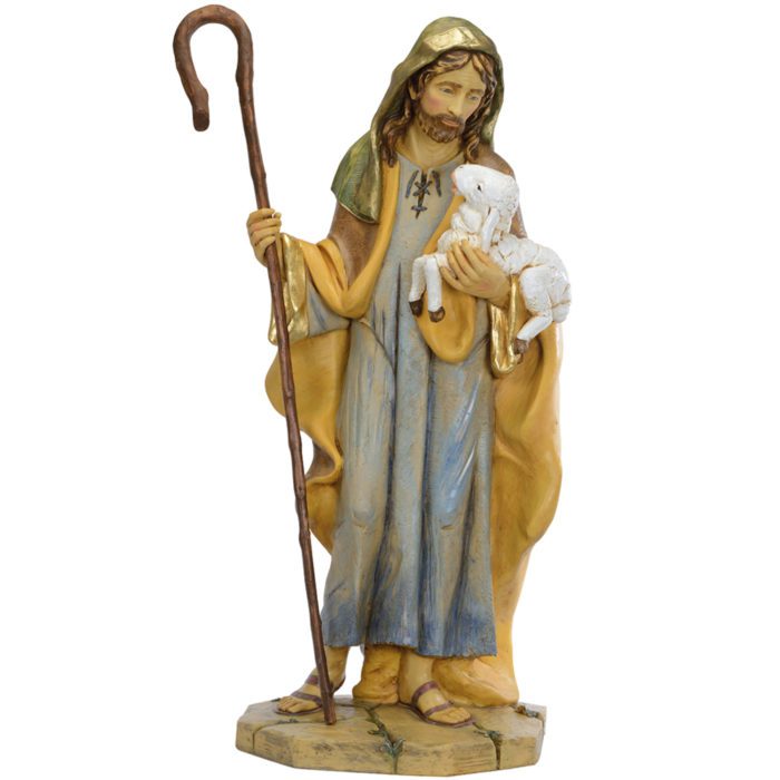 Shepherd for Nativity Fontanini statue in resin hand painted with wood effect