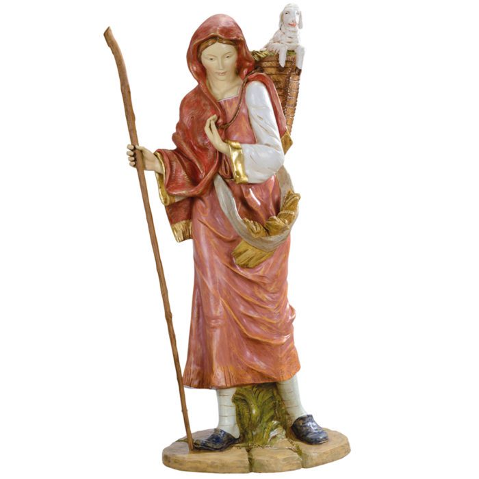 Shepherdess for Nativity Fontanini statue in resin hand-painted with wood effect