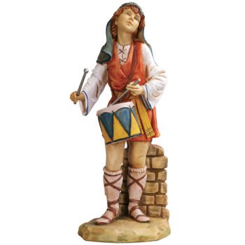 Boy with drum cm 65, statue for Nativity in hand painted resin with wood effect