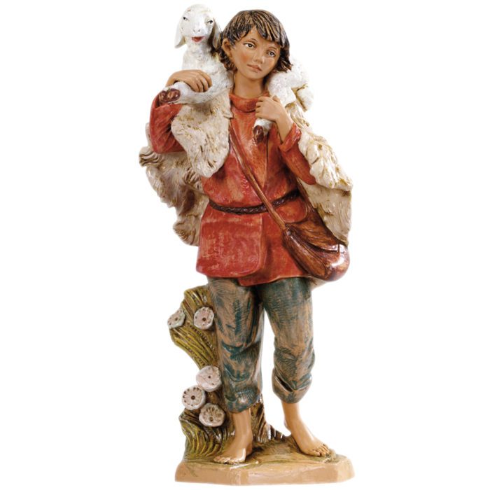 Pastore Fontanini cm 30 statua per Natività in resina dipinta a mano ad effetto legno