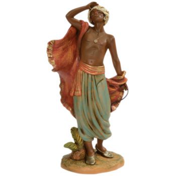 Moro per Natività 30 cm statua in resina dipinta a mano ad effetto legno