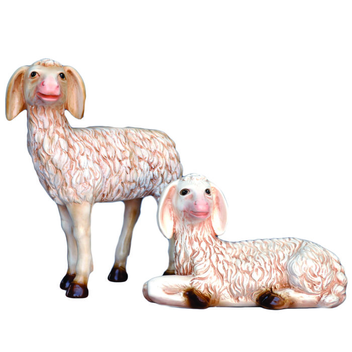 Lambs for Nativity cm 105, set of two resin statues painted with wood effect