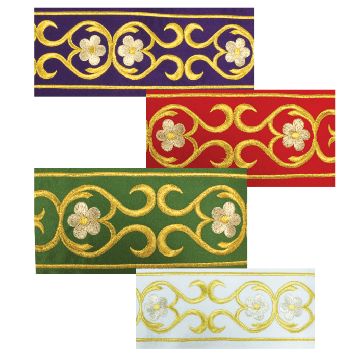 galloncino per casule in raso con ricamo in oro